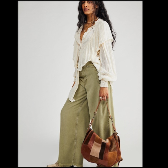 🔥🔥Free People 🔥🔥Prague Patchwork Messenger Bag Purse Leather Suede - Picture 2 of 16